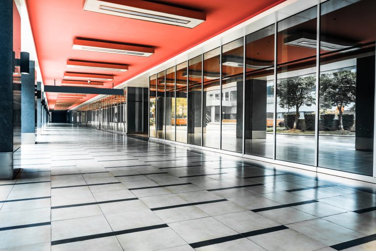 empty long corridor in the modern office building